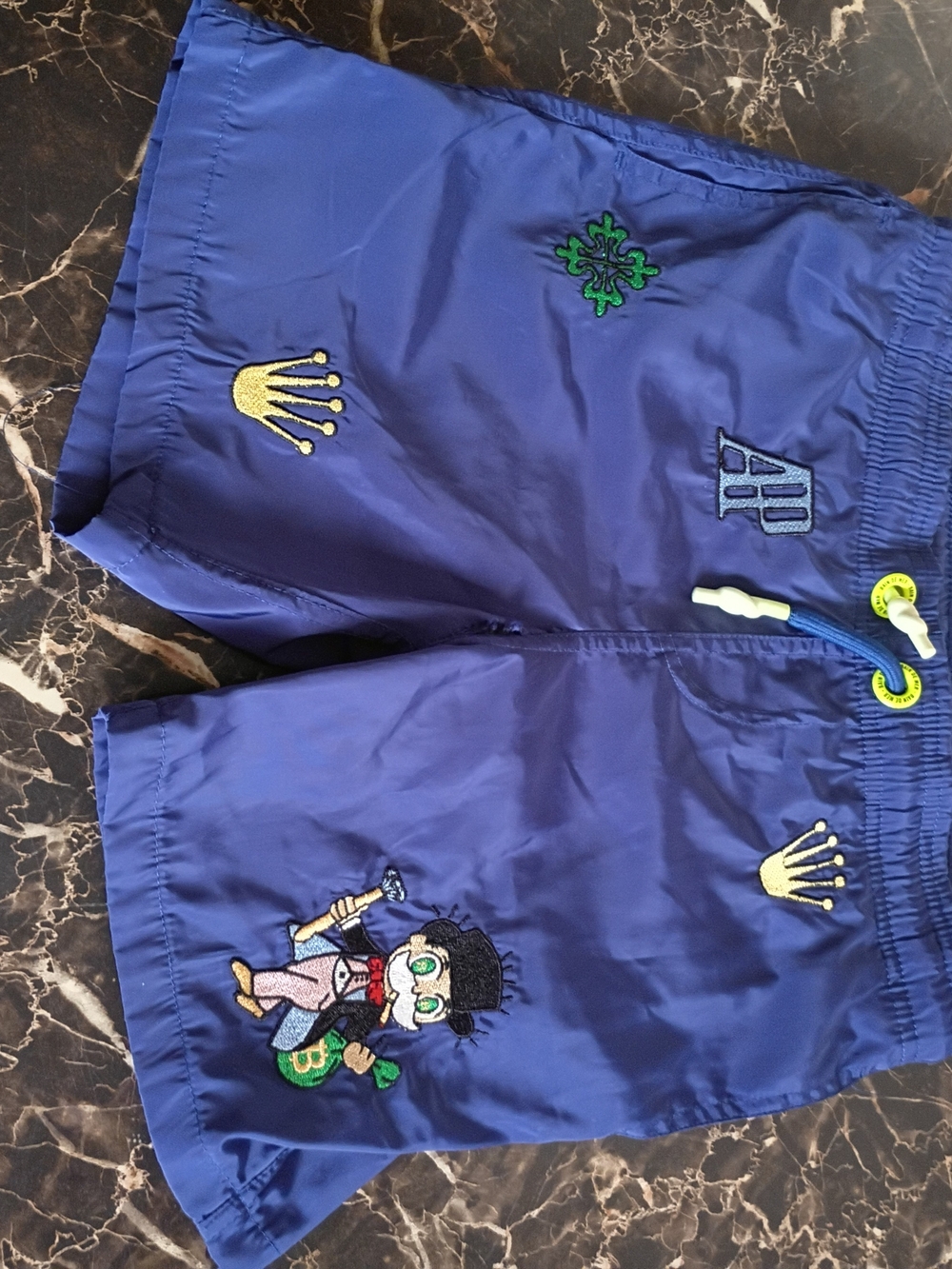 Kids Blue Embroidered Swim Shorts